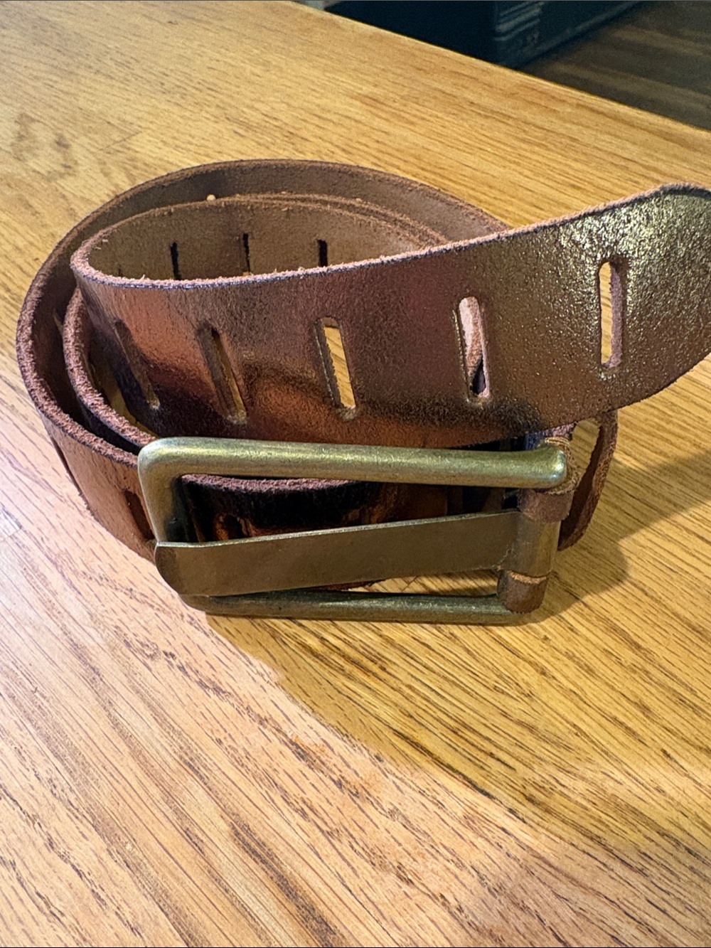 Free People Metallic Bronze Leather Belt with Brass Buckle